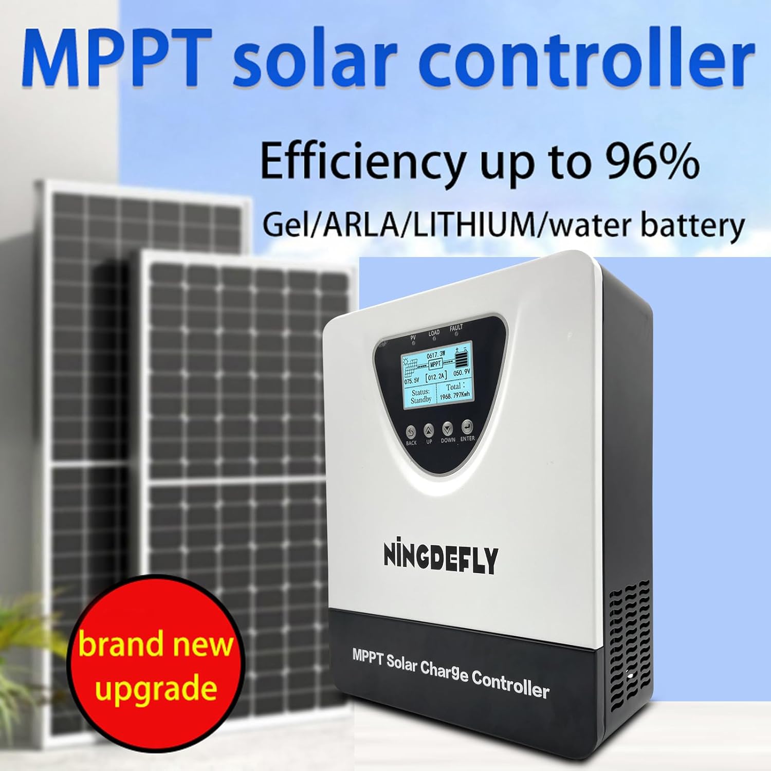 100Amp 96V MPPT Solar Charge Controller 12V 24V 36V 48V 96V DC Input Solar Charge Controller Auto Parameter Adjustable LCD Display for Lead-Acid/Gel/Lithium Batteries