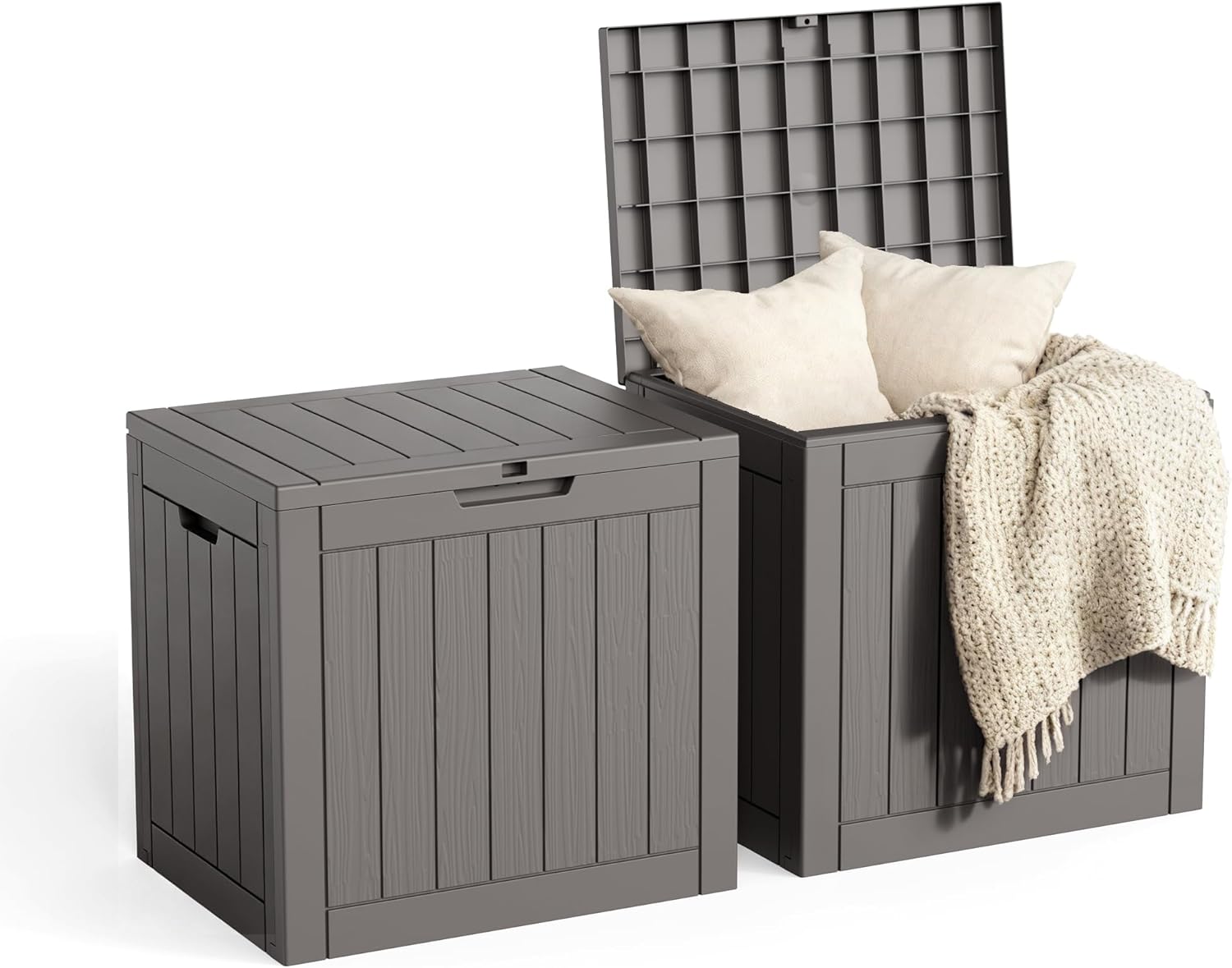 30 Gallon Outdoor Storage Box, Large Resin Deck Box for Patio Cushions, Garden Tools, Pool Accessories, Waterproof and Lockable Design, Storage Bench for Backyard & Deck(Gray)