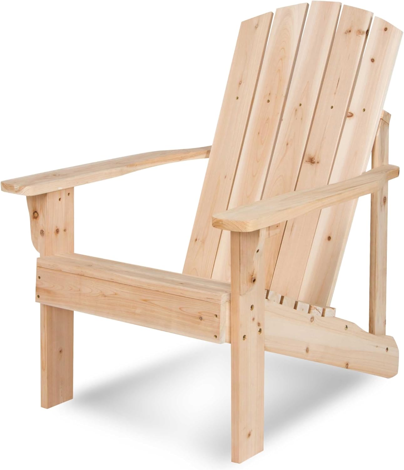 Shine Company Mid-Century Modern Wooden Adirondack Chair, Outdoor Patio Firepit Chairs, Back & Seat Pre-Assembled, Natural