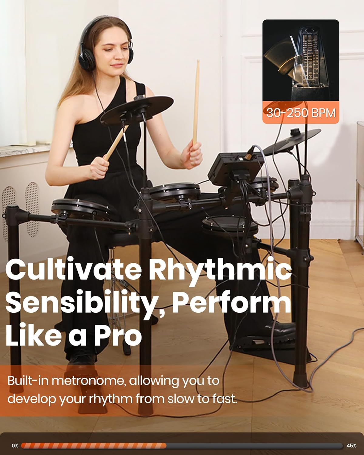 Fesley Electric Drum Set: 5 Drums 3 Cymbals with 4 Quiet Mesh Drum Pads, Electronic Drum Set for Beginner Adult, E Drum Kit with Throne, Headphone, Drumsticks, USB MIDI, Intelligent Sound Module