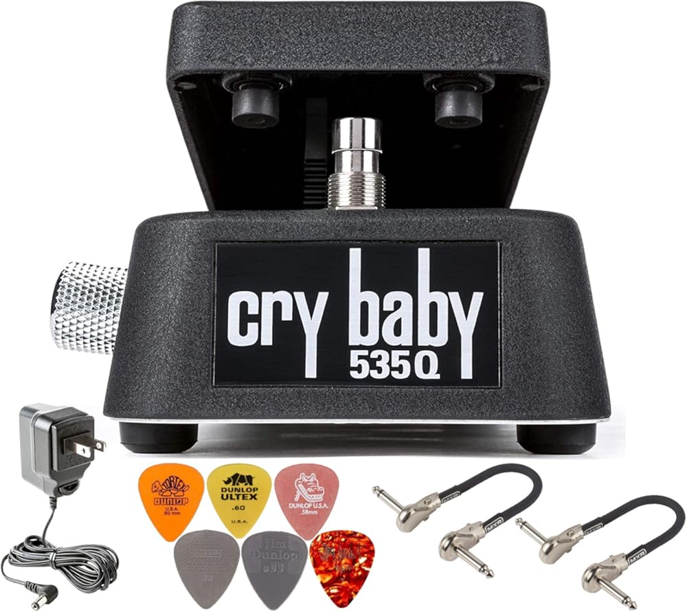 MXR Dunlop 535Q Cry Baby Multi-Wah Pedal Bundle with 2 MXR Patch Cables, ECB003 Power Supply, and 6 Assorted Dunlop Picks