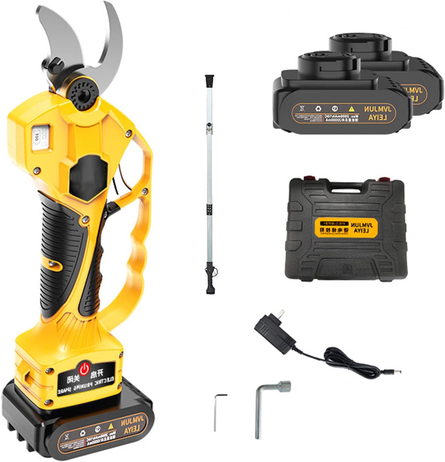 Cordless Electric Pruning Shears LCD Display Screen,Cut Electric Pruner Battery Powe,2pcsp Rechargeable Lithium Battery,30mmCutting Diameter, Reach Extension Pole,1.9mExtensionRod/22