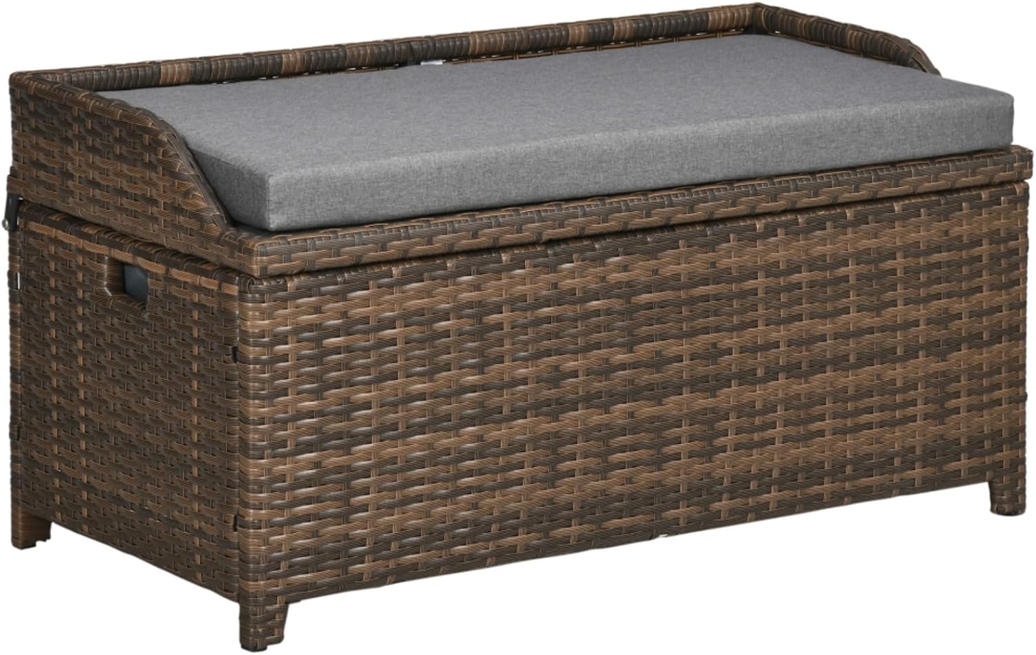 Outdoor Wicker Storage Bench Deck Box, PE Rattan Patio Furniture Pool Container Storage Bin with Interior Waterproof Bag and Comfortable Cushion