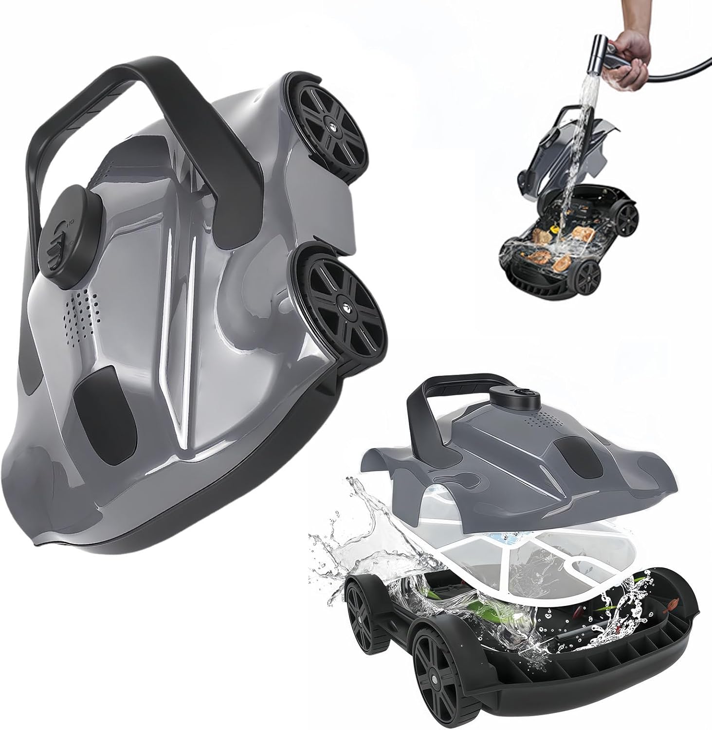 Robotic Pool Cleaner, Cordless Pool Vacuum Robot, 130 Minutes of Battery Life, Fast Charging, Powerful Suction, Automatic Parking, Perfect for Above Ground Pools Up to 1076 Square Feet,Grey