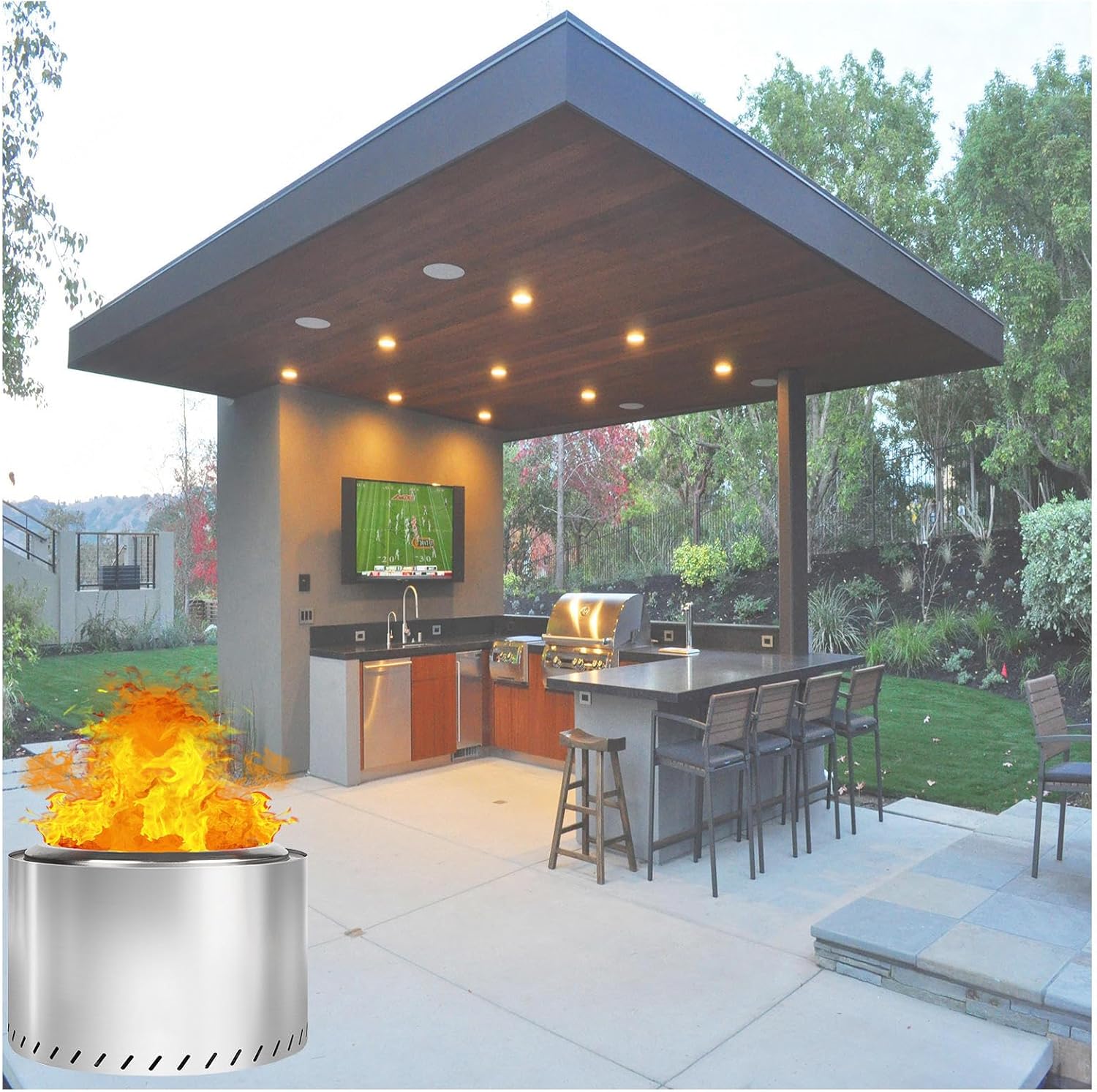 Stainless Smokeless Fire Pit 19.4 Inches Outside, Smokeless Pit Durable Stainless Steel for Wood Burning, Smokeless Firepit with Removable Ash Pan