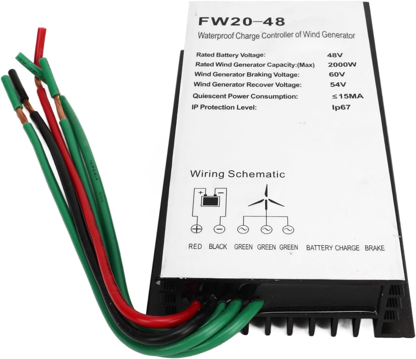 Wind Controller, 48V 2000W Wind Turbine Regulator with PWM Auto Identification, Aluminum Alloy Wind Generator Controller, Wind Power Charge Controller for System Managemen