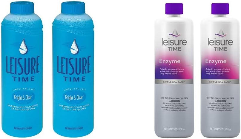 LEISURE TIME A-02 Bright and Clear Clarifier for Spas and Hot Tubs, 1-Quart, 2-Pack & SGQ-02 Spas Hot Tub Enzyme, 2-Pack