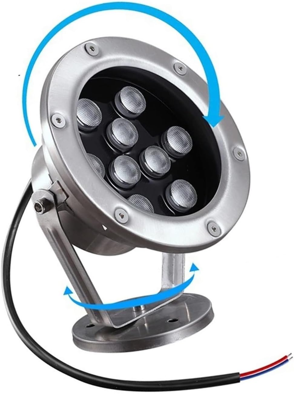 12V LED Beam Spotlight Submersible Pool Lights, Stainless Steel Pond Landscape Lights, IP68 Waterproof Colorful Scene Ring Fountain Light, for Driveway, Deck, Step Lamp(RGB,24W)