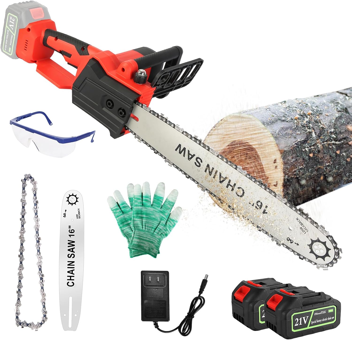 iMounTEK Electric Cordless Chainsaw 16Inch Powerful Chain saw With 2Pcs Battery and Charger Brushless Battery Operated Handheld Chainsaw With Auto Oiler Safety Switch for Tree Trimming Wood Cutting