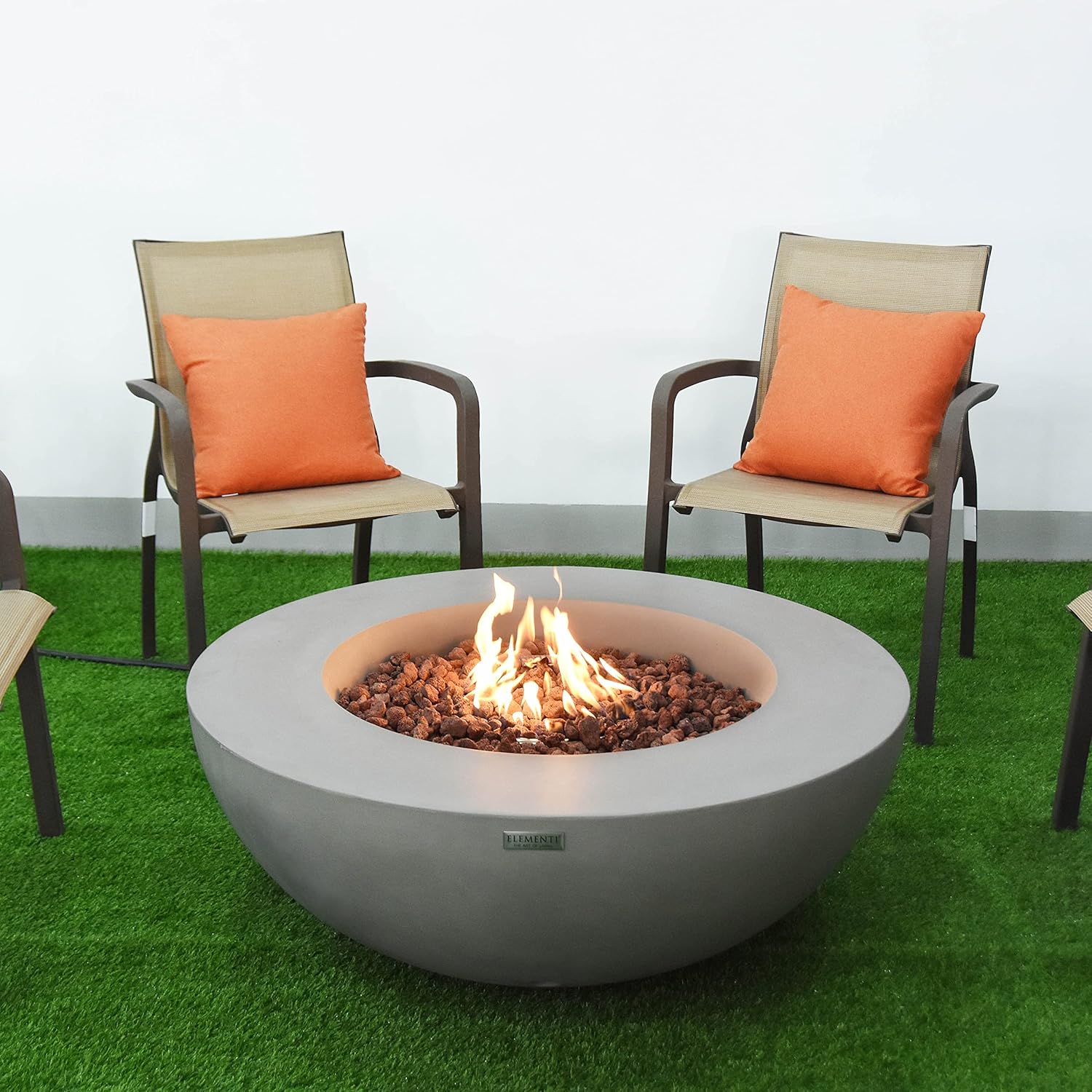 Elementi Outdoor Fire Table Propane Fire Pit Garden Fireplaces 45,000BTU Firepit Patio Round Fire Bowl with 13.2lbs Lava Rocks,ELEMENTI Lunar Bowl Series, Garden Coffee Table,Grey