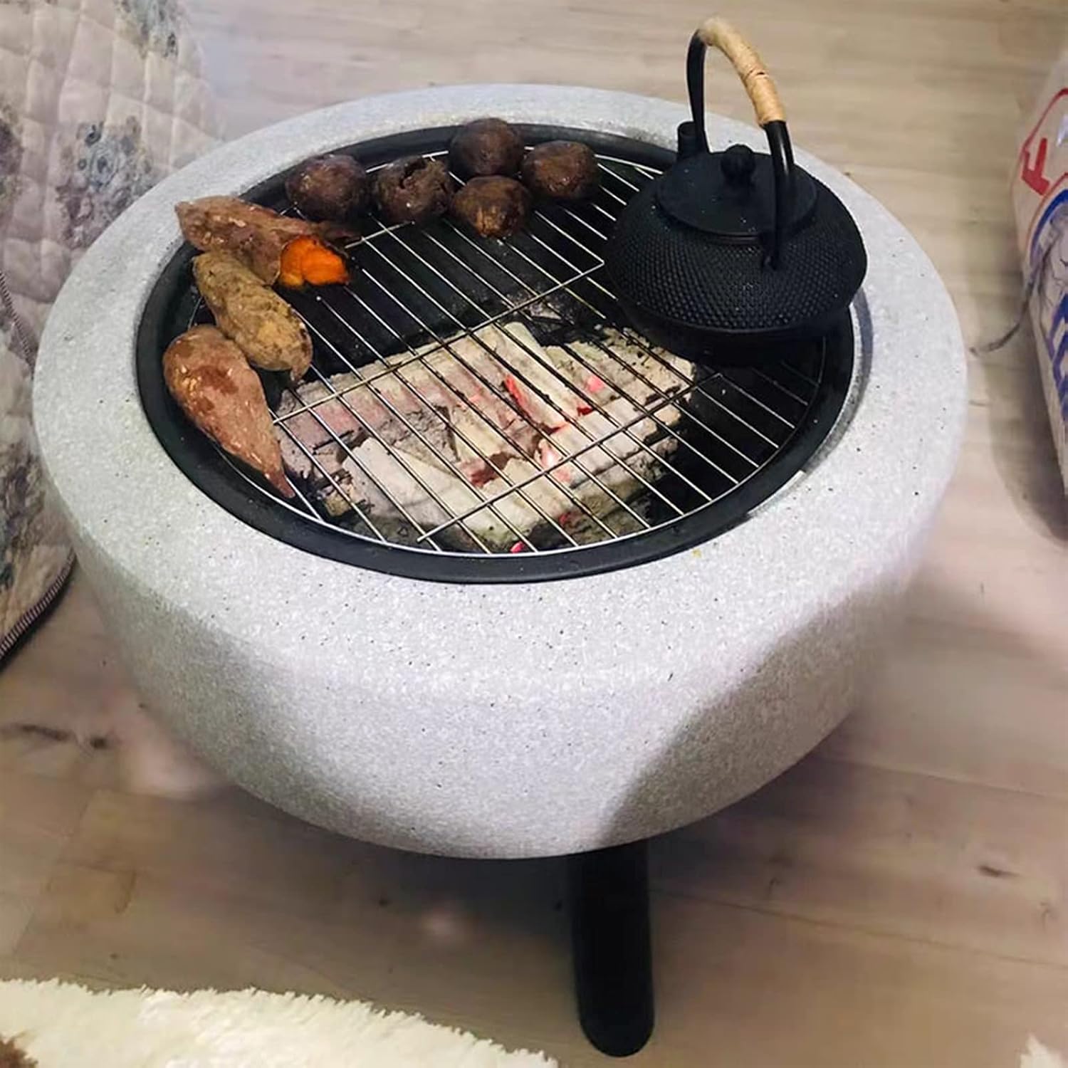 Garden Fire Pit Grill Bowl Grill Barbecue Rack Fire Pit Outdoor fire Pit Bowl, Garden Wood fire Pit with Spark Screen, Log Grate, Poker