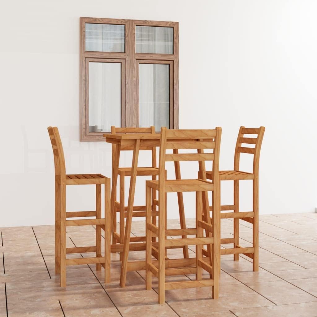 5 Piece Patio Bar Set Solid Acacia Wood,Acacia Wood Bar Set with Backrest and Footrests Stools for Outdoor Use Furniture Sets for Patio, Lawn & Garden
