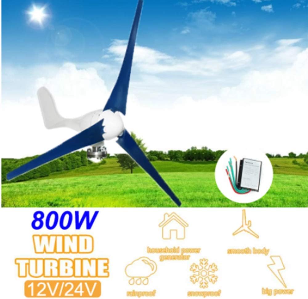 SISHUINIANHUA Wind Turbines Generator 800W 12V/24V Horizontal 3 Blades Wind Power Generator Controller Wind Generator Energy Turbines Charging,12v