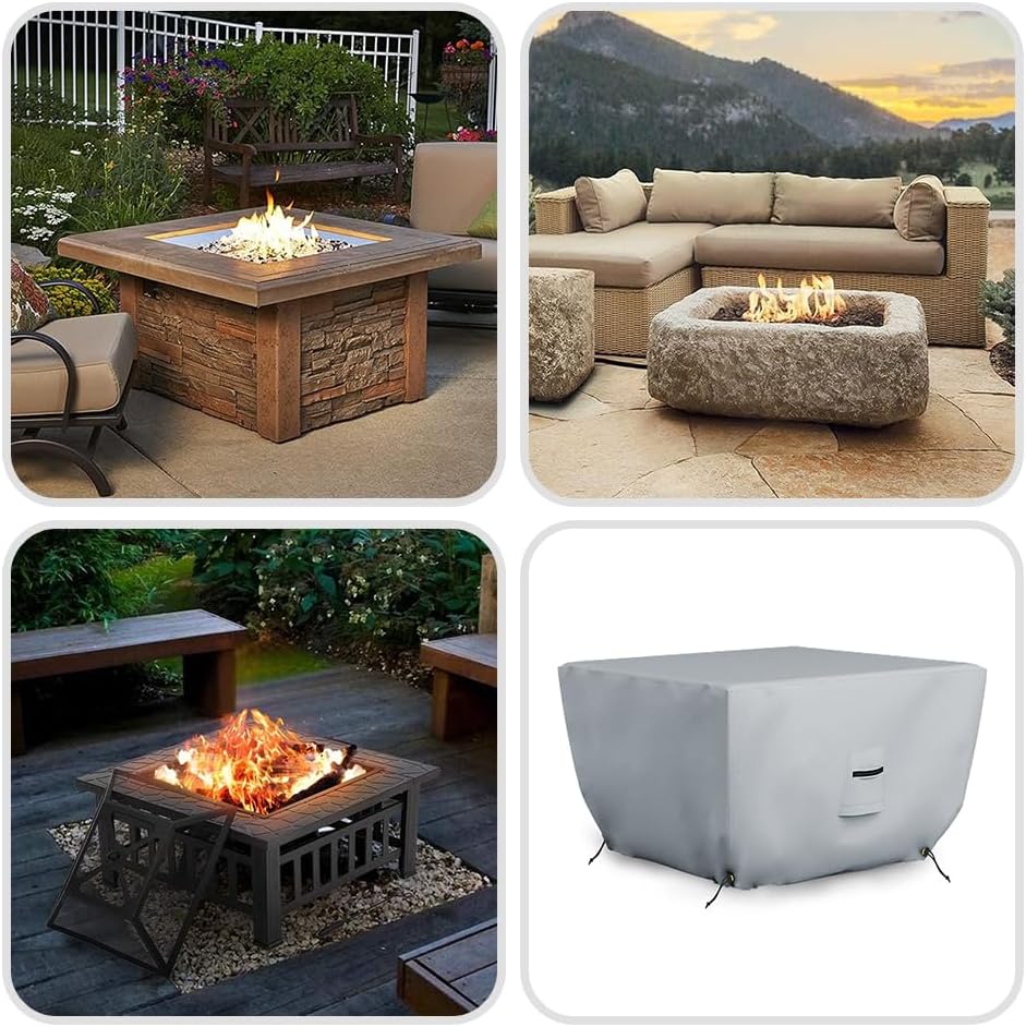 Covers & all Square Fire Pit Cover, Heavy Duty 18 Oz Waterproof UV & Weather Resistant Protector, Patio Lawn Garden Backyard Outside Fireplace, Air Vents Drawstrings (52