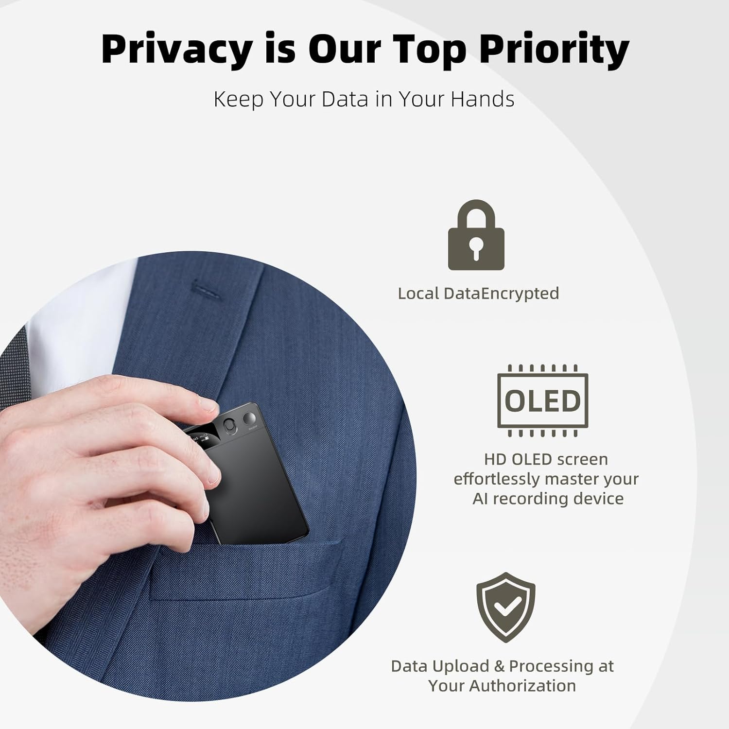 AI Voice Recorder with HD LED Screen,GPT-4.0 Powered Transcription & Translation Recording Device,Audio Recorder with App-Powered Editing & File Management,400 Free Minutes of AI Transcription/Month