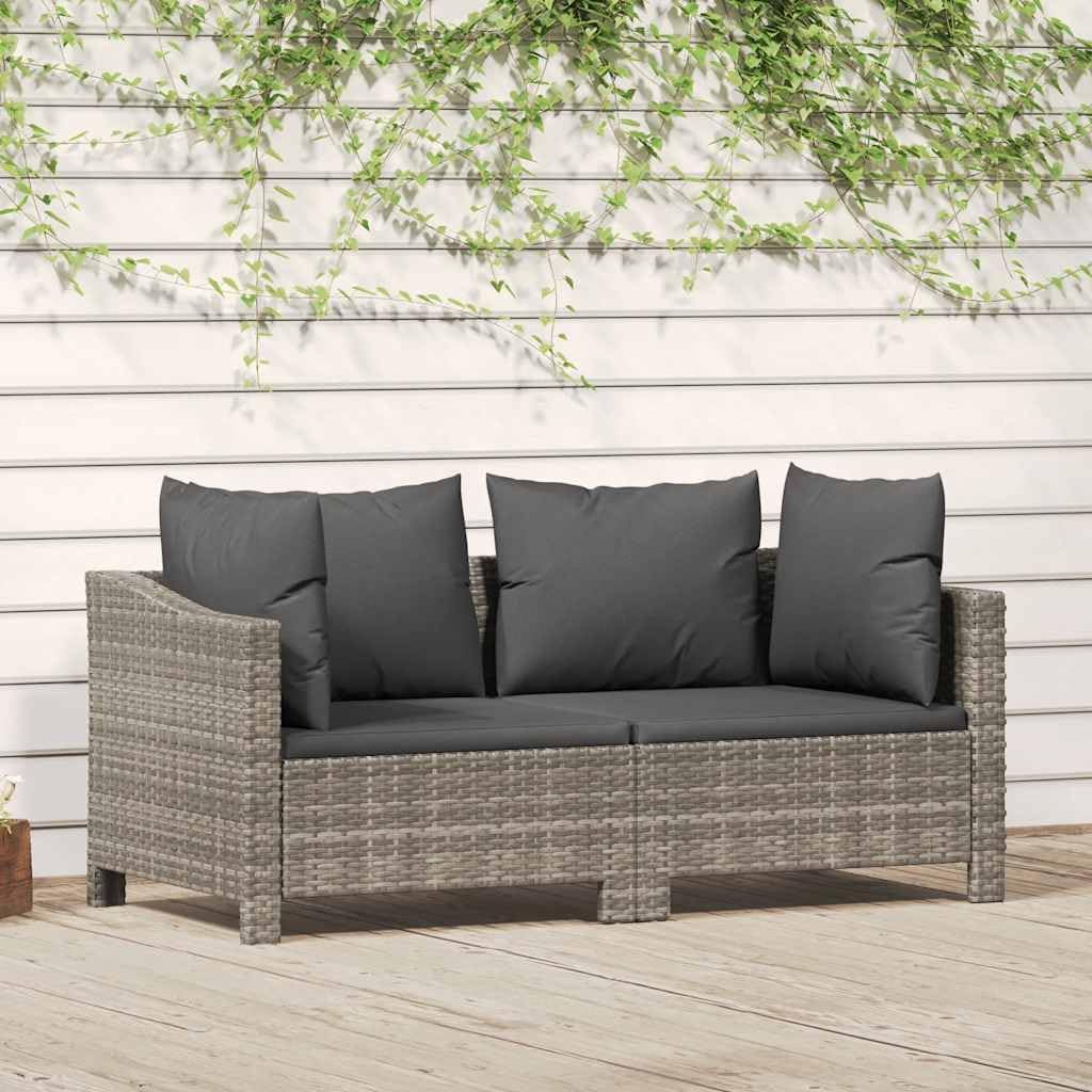 Patio Set 2 Piece Patio Lounge Set with Cushions Gray Poly Rattan