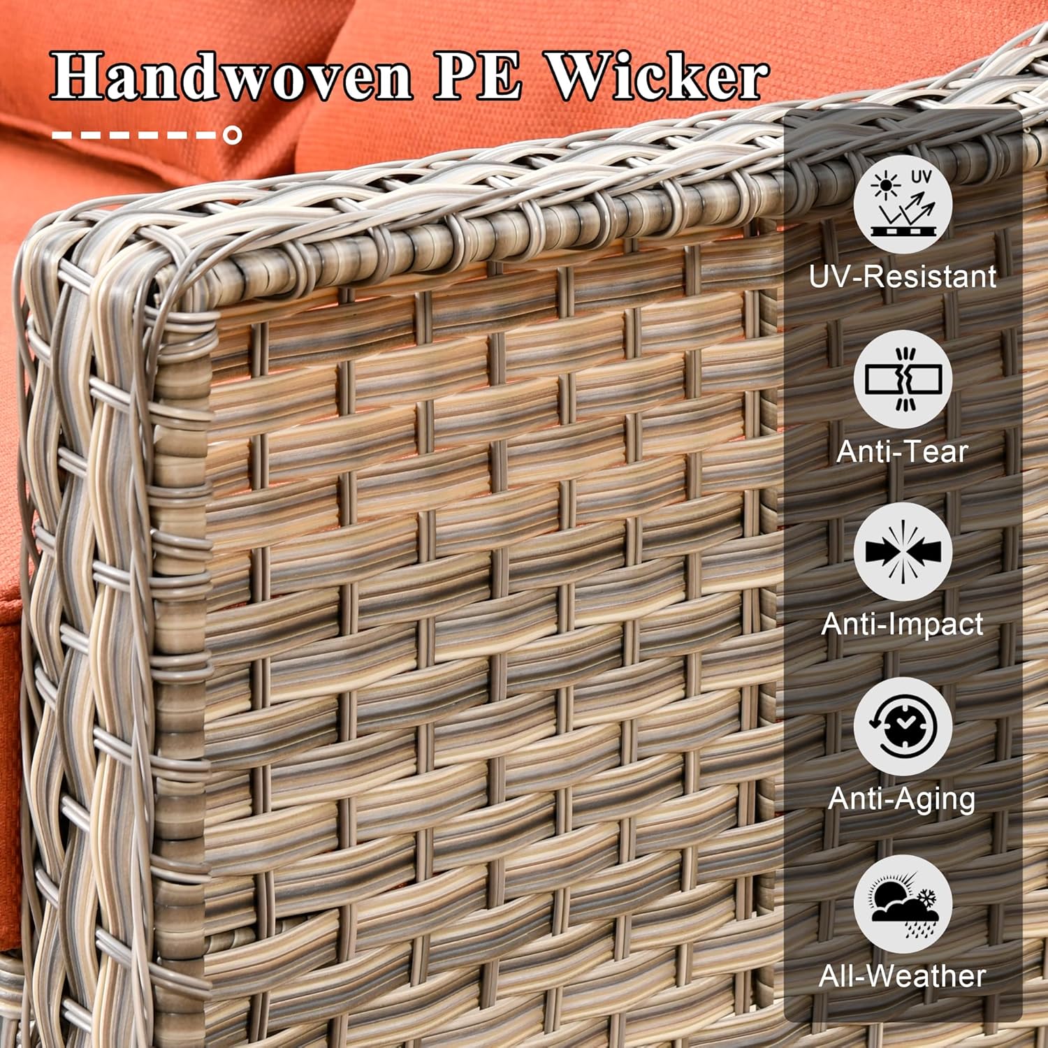 Patio Furniture Set,6 Pieces Wicker Patio Furnitures with Outdoor Loveseat,Double-Deck Fire Pit Table,Swivel Rocking Chairs,All Weather Patio Conversation Sets,Bold Orange