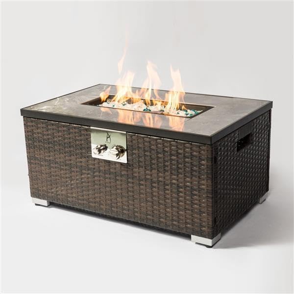 Outdoor Fire Table Propane Fire Pit Rattan Gas fire Table, Gas fire Table with Tile Tabletop