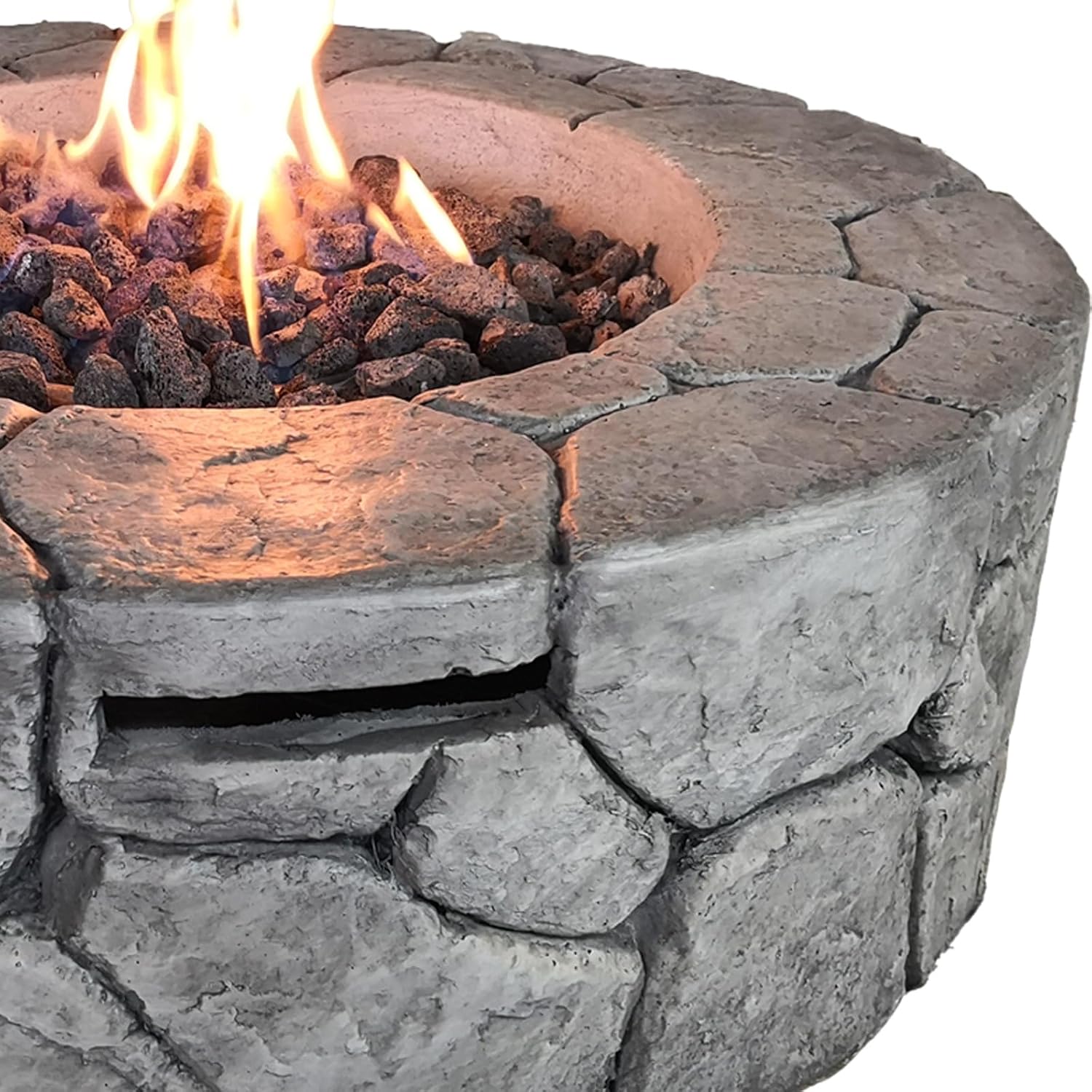 Living Source International Concrete Propane/Natural Gas Fire Pit Table Fireplace Home Furniture [CM-1008 ](Stone Gray, Size :- 28'' H x 28'' W x 9'' D)