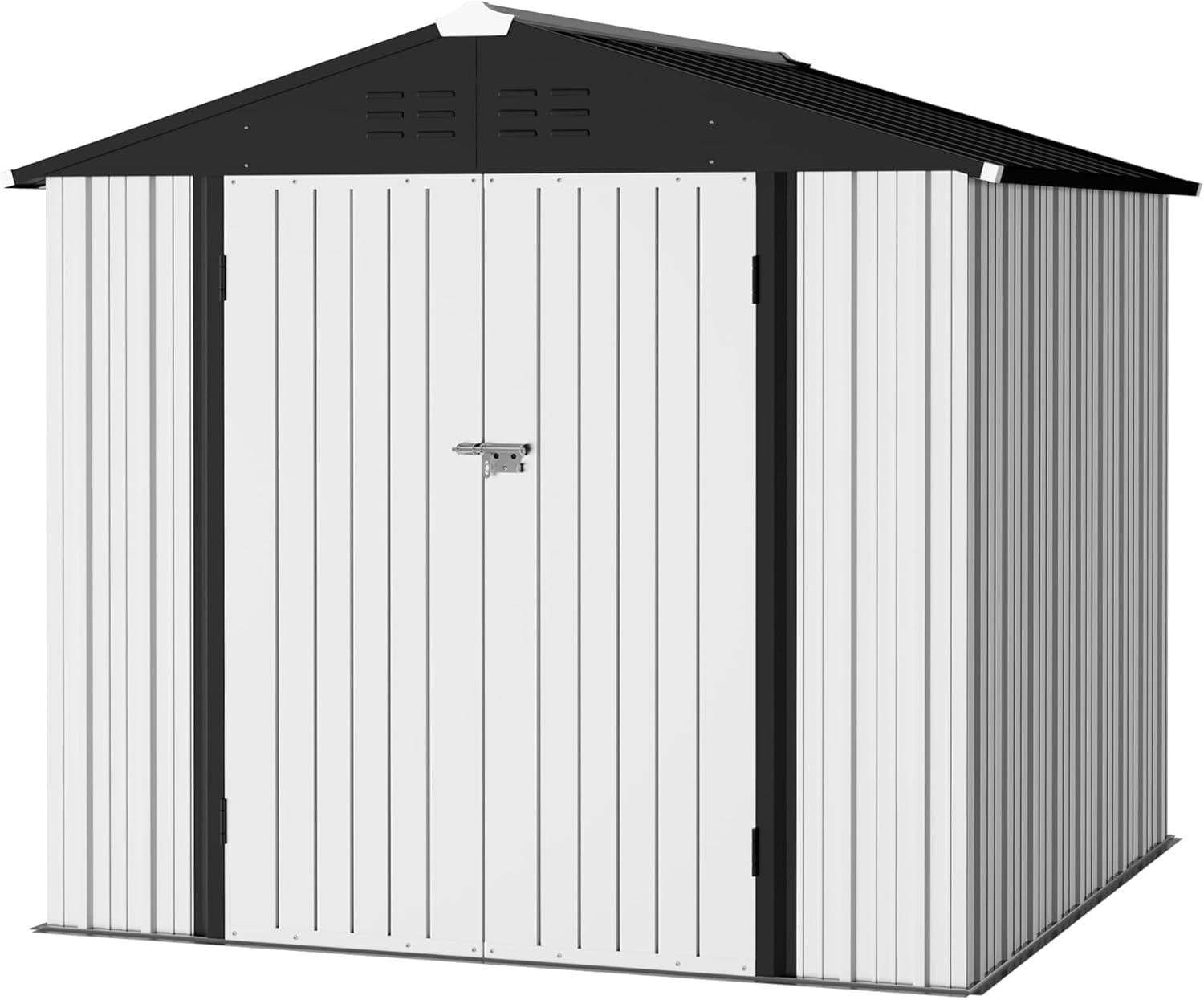 Furniwell 6x8 FT Outdoor Storage Shed, Metal Garden Sheds Outdoor Storage House with Single Lockable Door for Backyard Patio Lawn, White