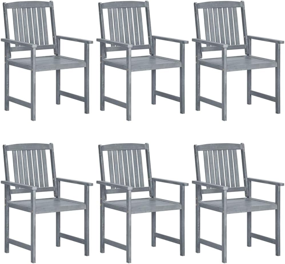 Patio Chairs 6 pcs Solid Acacia Wood Gray,Acacia Wood Patio Chair Set WeatherResistant and Comfortable Outdoor Seating for 6 Outdoor Furniture, Outdoor Chairs