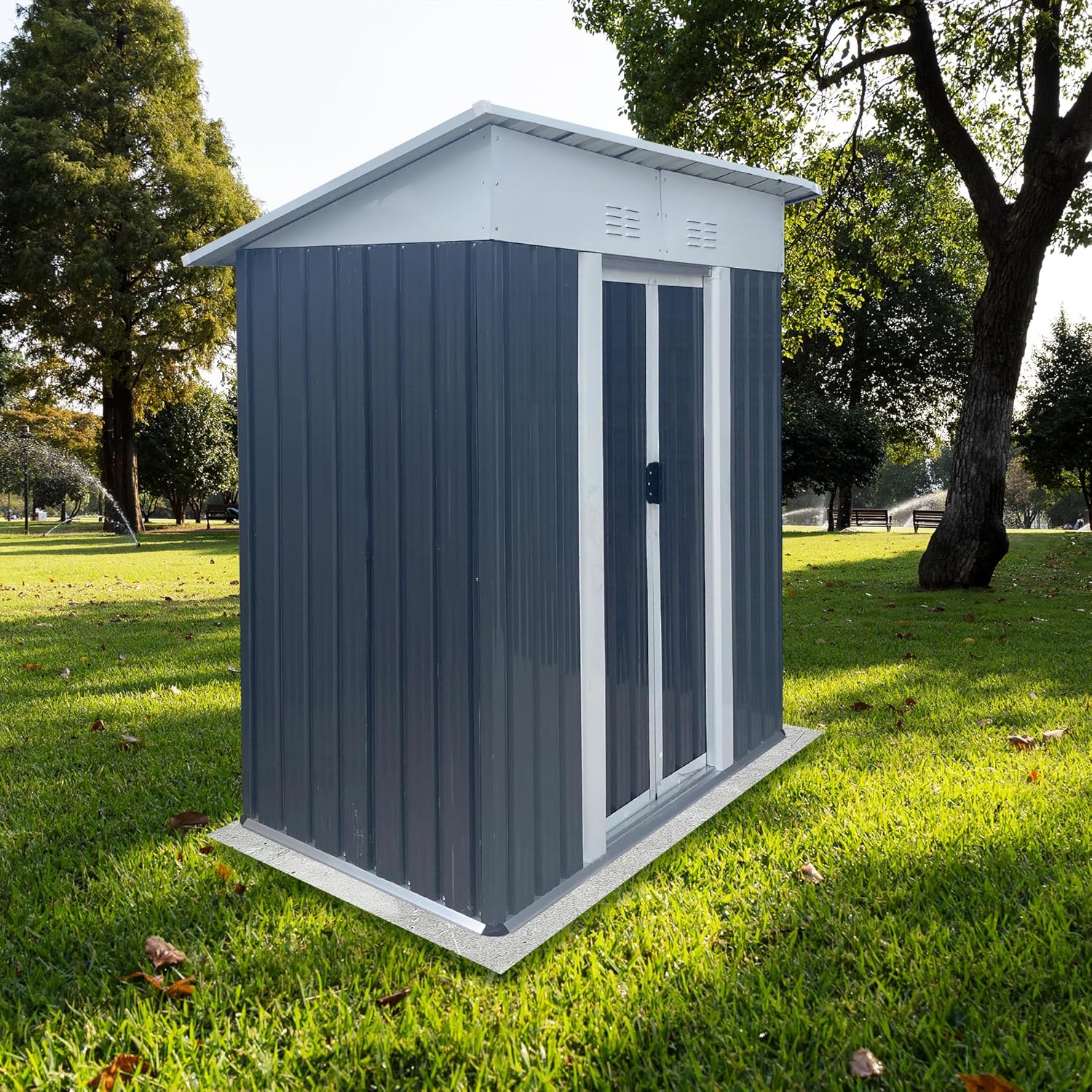 5FT x 3FT Heavy-Duty Metal Garden Storage Shed - Galvanized Steel & Aluminum Alloy, Outdoor Storage Shed,Waterproof & UV-Resistant, Lockable Door for Secure Tool, Bike & Pet House Storage (Pent Roof)