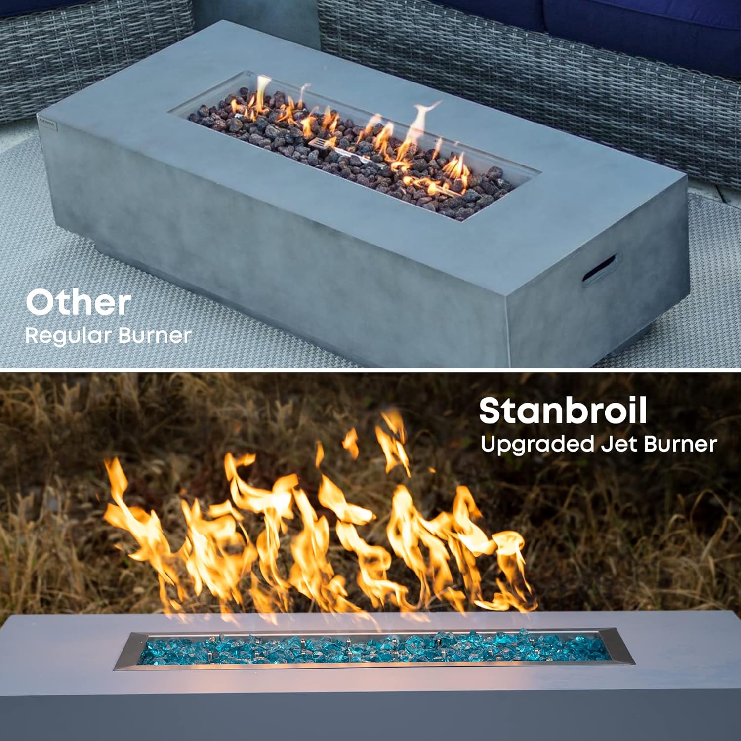 Stanbroil 30 x 10 Inch Upgrade Rectangle Fire Pit Pan with Jet Burner,304 Stainless Steel Natural & Propane Gas Firepits for Outside,High Flame,125,000 BTU Max