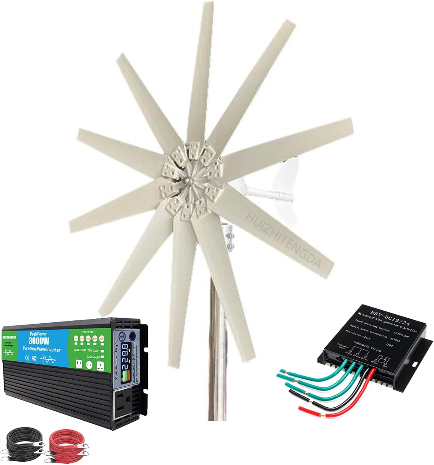 48v, 12000W Portable Vertical Wind Power Turbine Generator Kit,2M/S Wind Speed Starting Wind Power Generator with Charge Controller