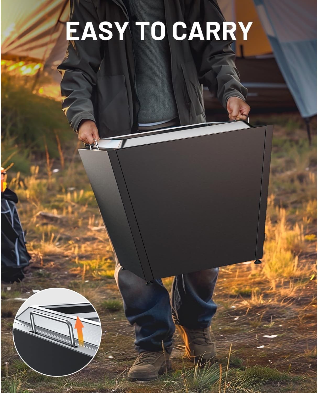 Cyberpit One Pro 25-Inch Smokeless Fire Pit – Portable Outdoor Wood Burning Fire Pit with Pull-Out Ash Pan, Carry Handle, Stainless Steel, Black