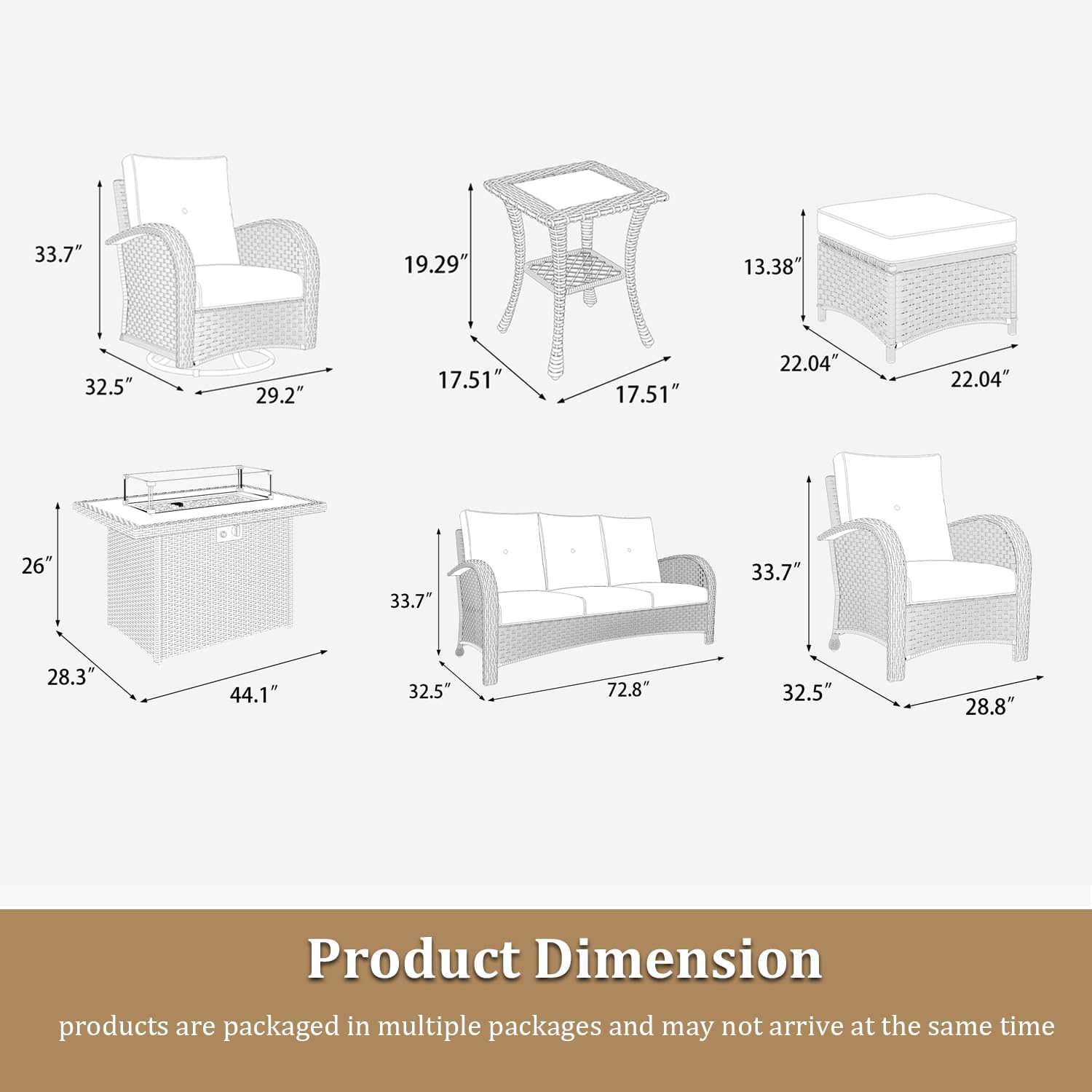 10 Pieces Wicker Patio Furniture Set with Fire Pit Table, Luxury Outdoor Conversation Set with High Back Swivel Rocker Chairs
