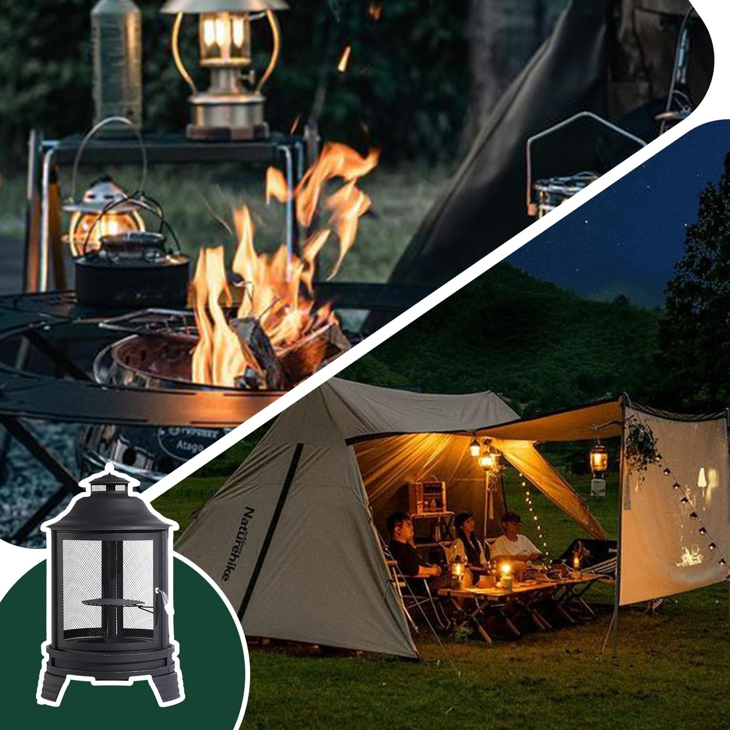 oneinmil 13-Piece Outdoor Furniture Set, with Large Fire Pit Chiminea, 2 in 1 Fire Pit for Outdoor, Wicker Rattan Sectional Conversation Set, and Coffee Table