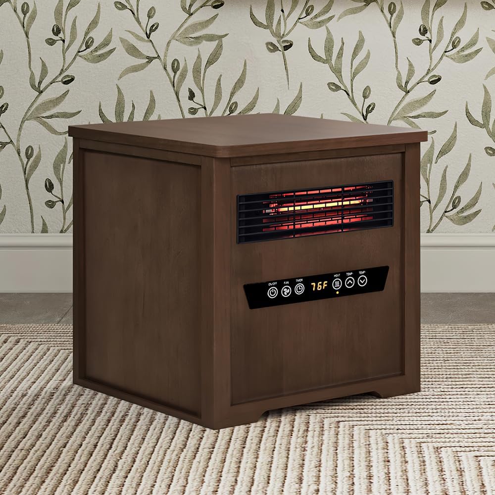 Country Living Infrared Portable Rolling Space Heater with LED Touchscreen and Remote Control | 12h Timer | 1500w Quick Heating for Indoor Use | Birchwood Grain Finish