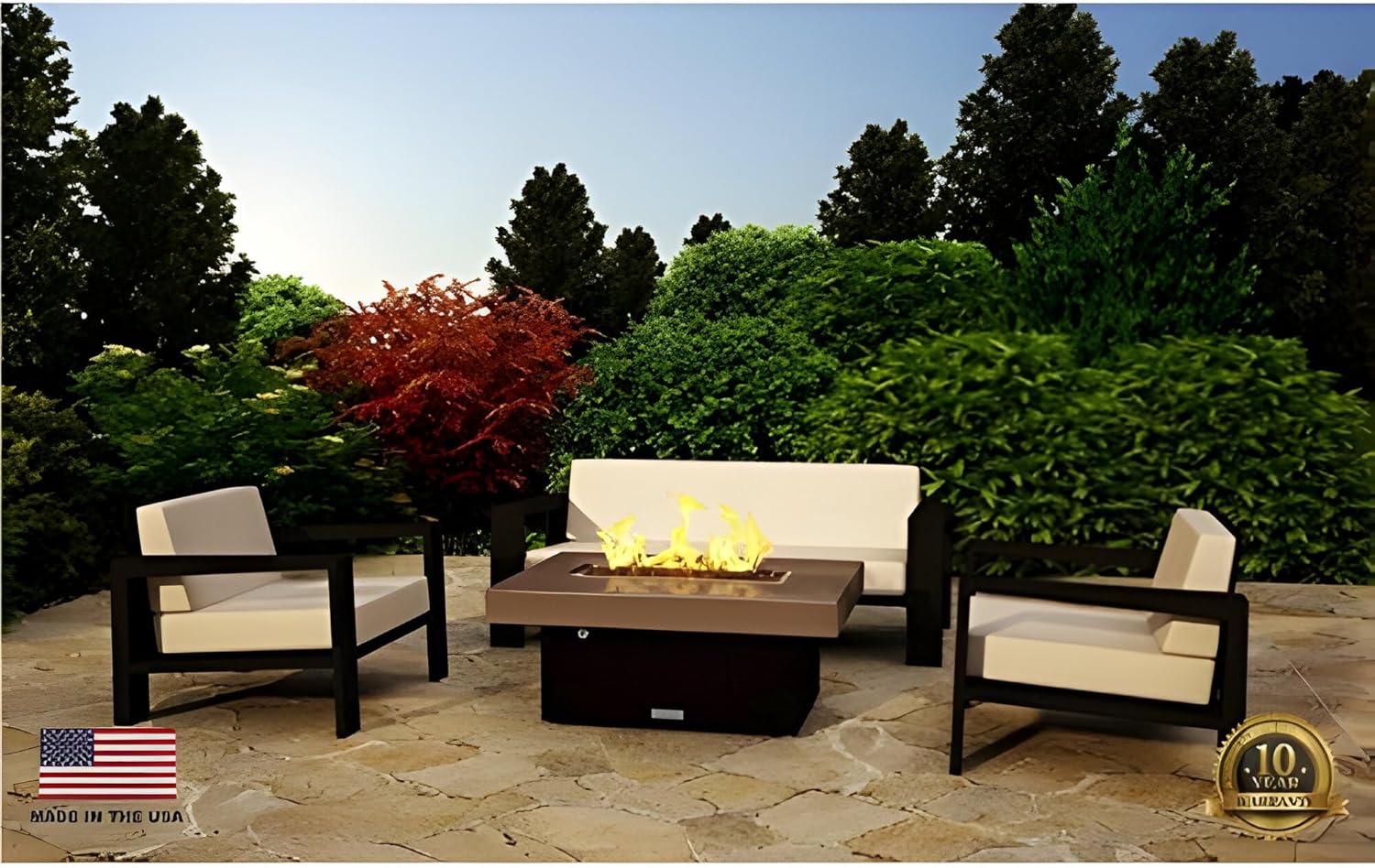 COOKE Santa Barbara Rectangular Fire Pit Table - 40 x 30 - Propane - Brushed Aluminum Top - Bronze Powdercoat Base