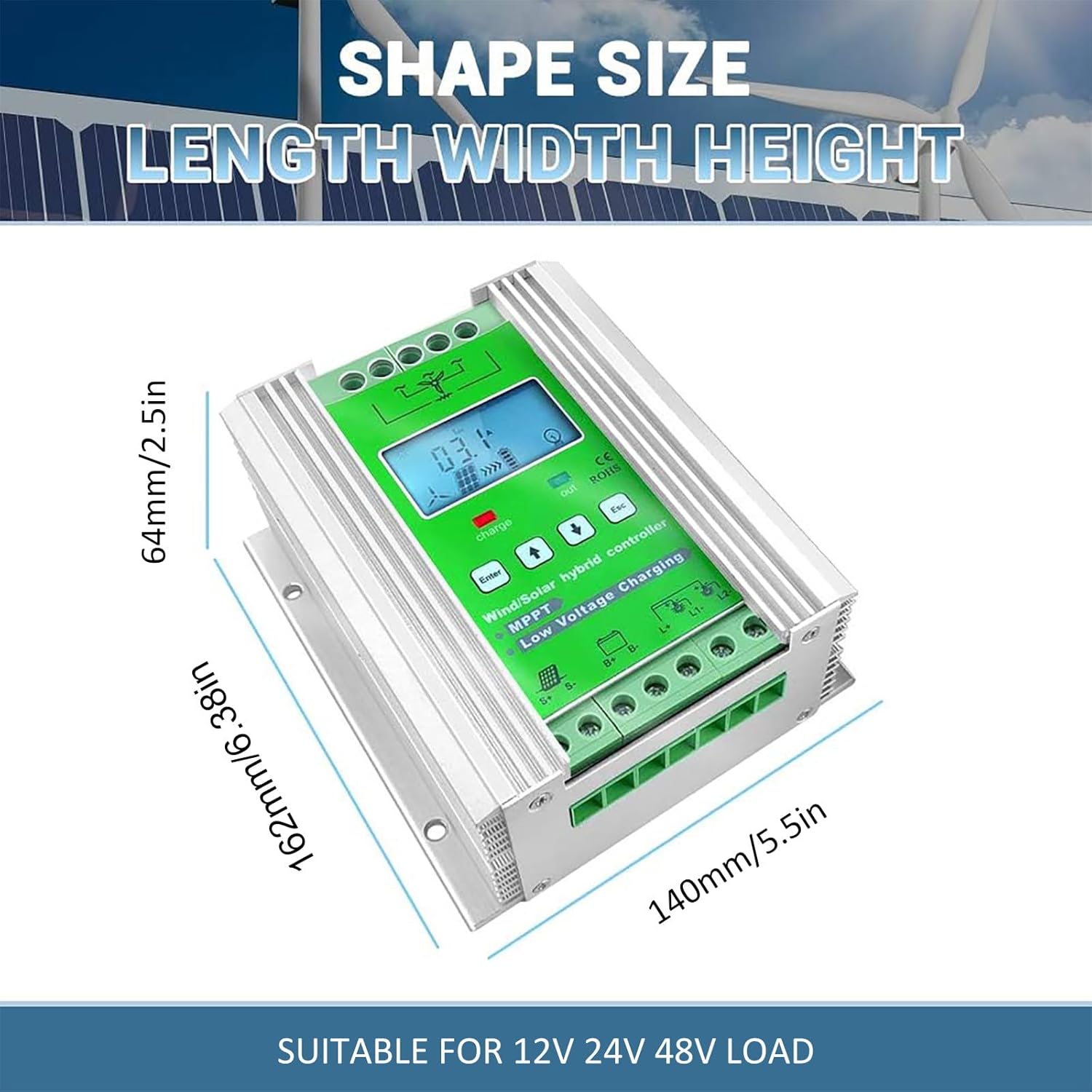 6000W-8000W Wind Solar Hybrid Controller, DC12V 24V 48V Wind Solar Hybrid Controller MPPT Boost Charge Regulator for Lithium Acid Inverters, Solar and Wind,48V