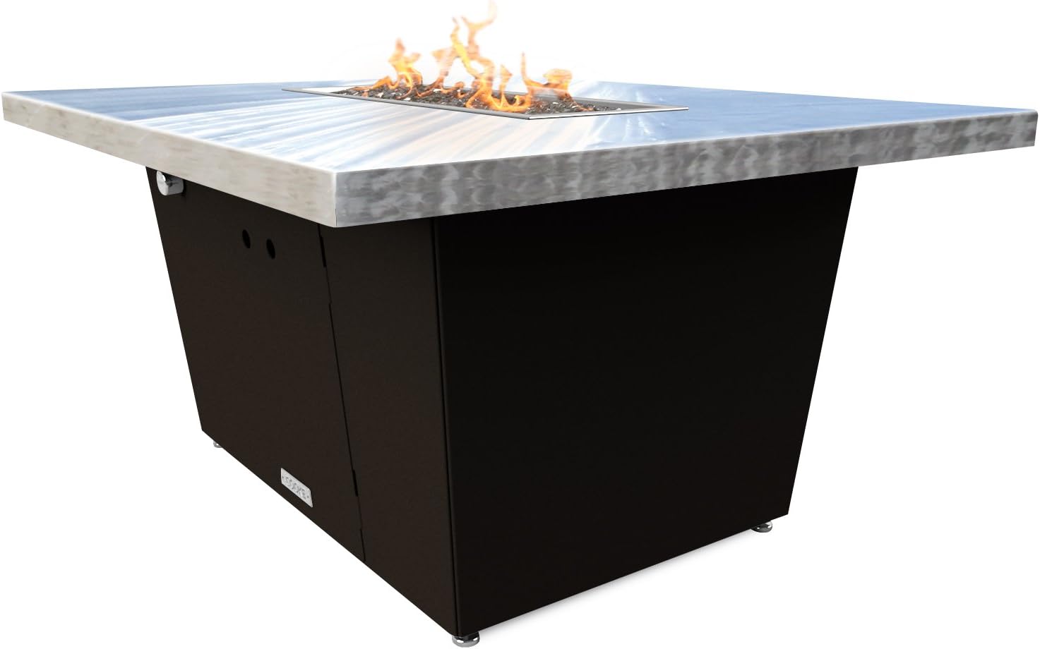 COOKE Palisades Rectangular Fire Pit Table - 52x36 - Chat Height - Natural Gas - Brushed Aluminum Top with 3cm Edge - Bronze Powdercoat Base