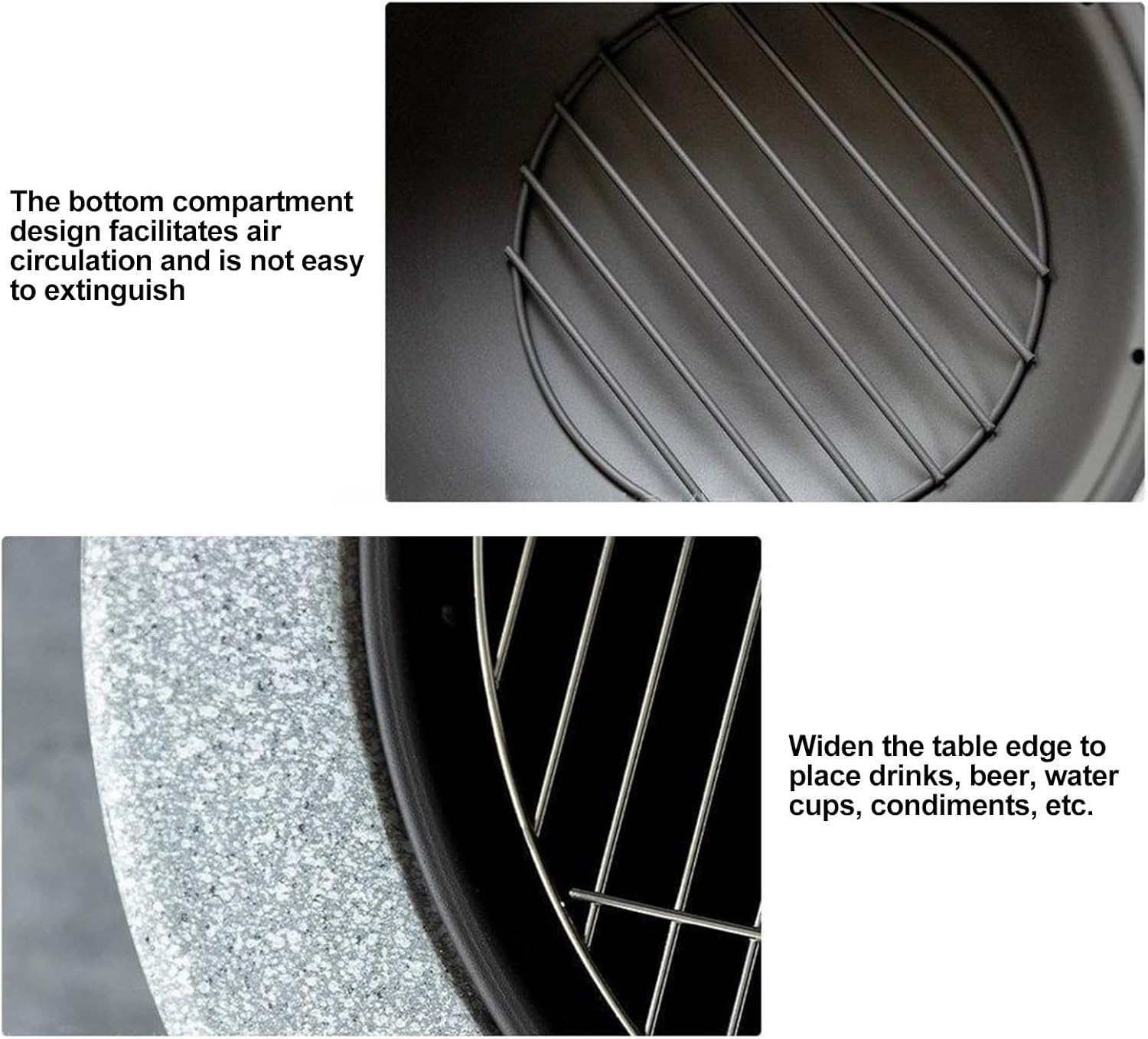 24 in Portable Round Wood Burning Fire Pit, Outside Wood Burning Firepit Bonfire, Barbecue Grill with Sturdy Faux Imitation Concrete Appearance Base, for Patio Garden Backyard BBQ