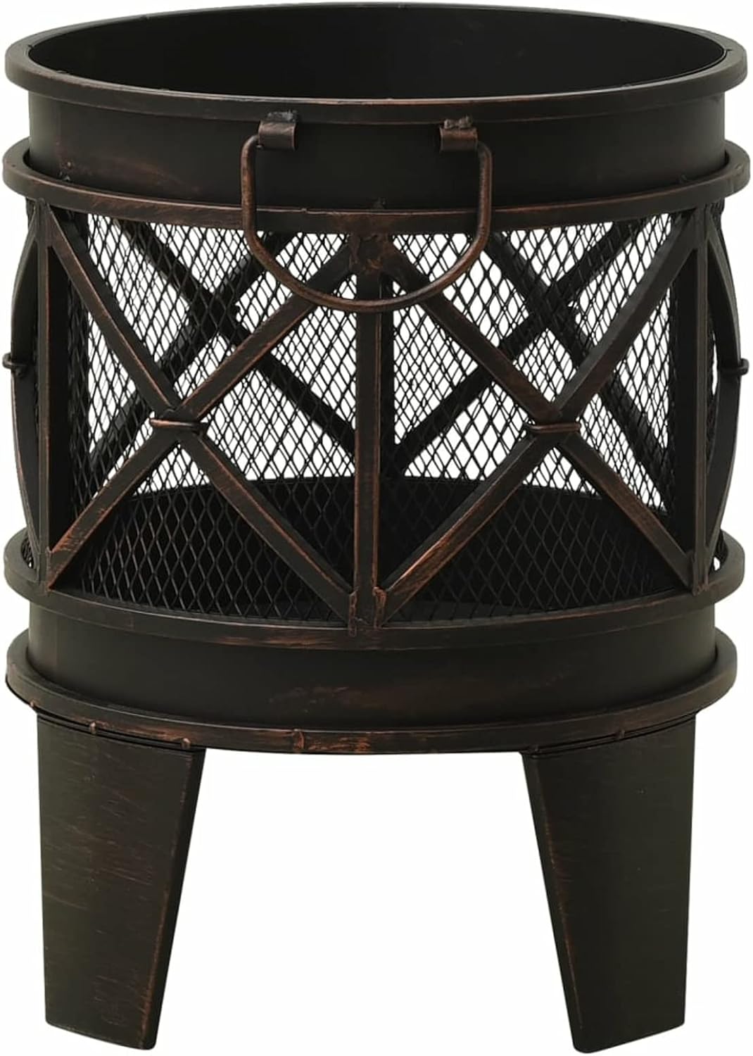 Rustic Fire Pit with Poker, Large Steel Bowl, 16.5in x 21.3in, Black and Brown, for Outdoor Garden or Patio