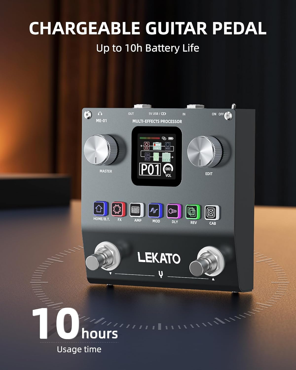 LEKATO Multi Effects Guitar Pedal, Electric Guitar Effects Pedal, Pocket Rechargeable Effects Processor with 6 Effects Modules, 80 Presets, 20 IRs, BT Audio, Headphone Output