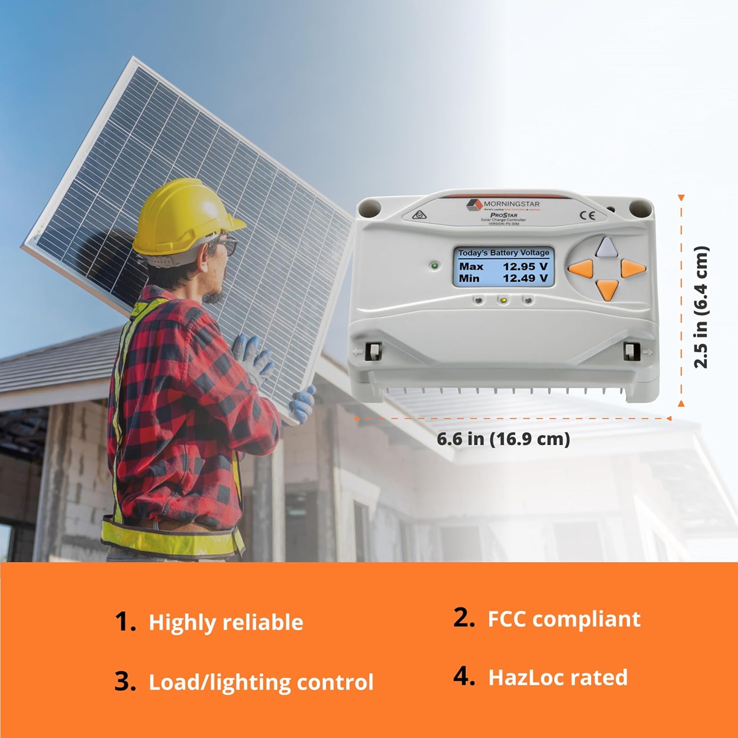 Morningstar ProStar 30A PWM Solar Charge Controller 12/24V Batteries w/ Meter and with Remote Temperature Sensor