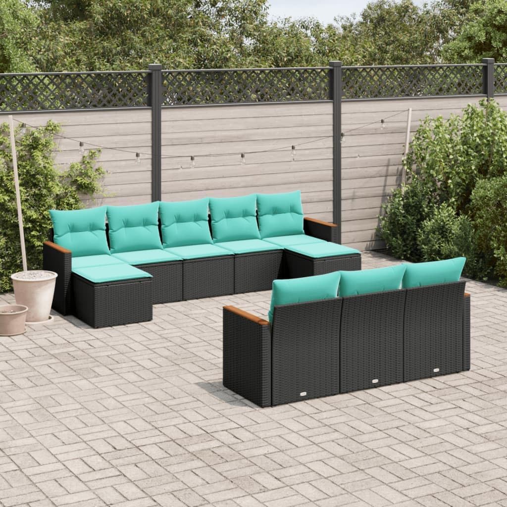 10 Piece Modular Patio Sofa Set, Black PE Rattan Outdoor Furniture with Cushions, Weather-Resistant Balcony Seating for Garden, Terrace, Seats 8-10 People