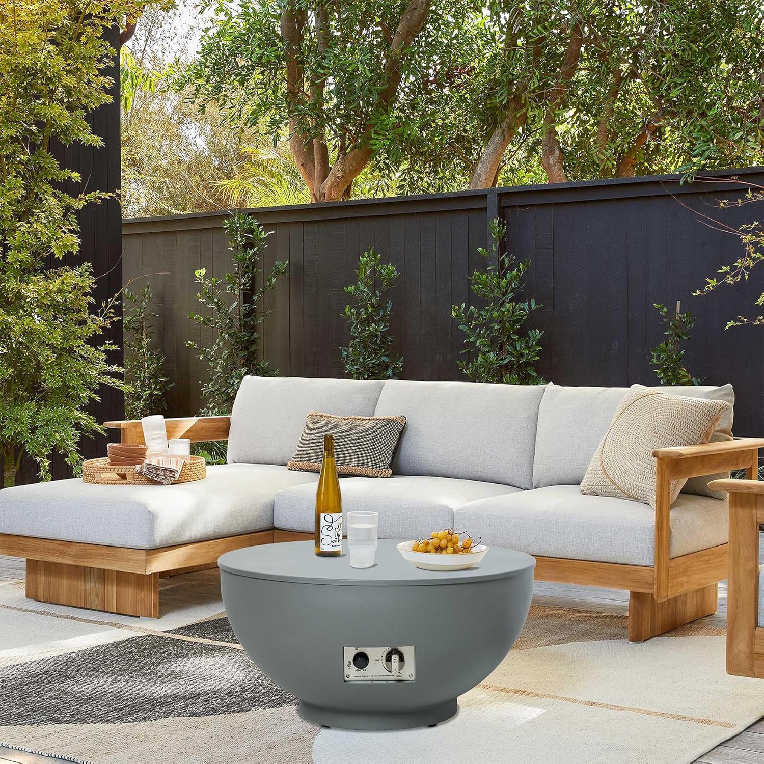 28-Inch Fire Table, 58,000 BTU Oudoor Propane Fire Pit, Patio Round Fire Bowl Gas Firepit with Lid, Lava Rocks, Cover, Pre-Attached 10FT Propane Hose, Gray