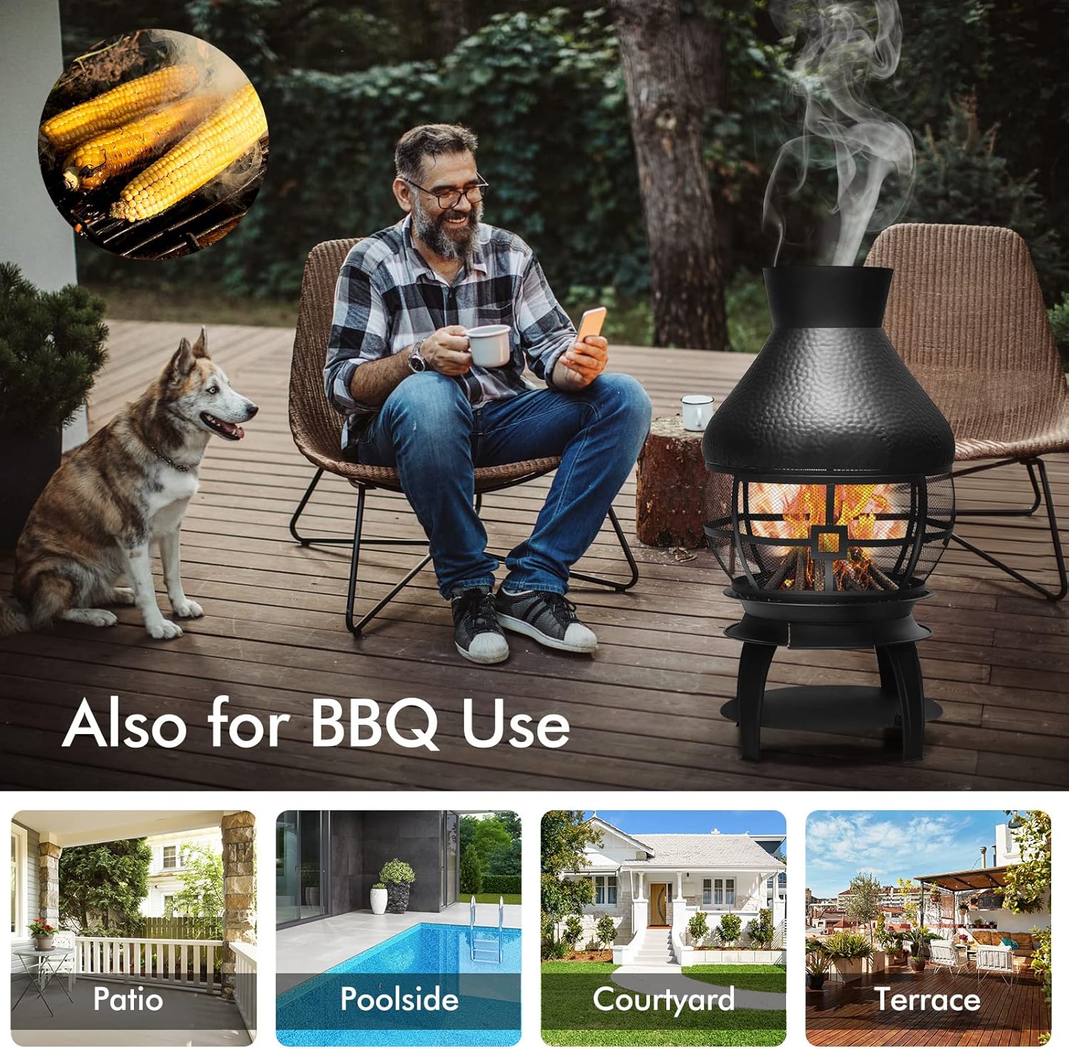 Outdoor Fire Pits 22 Inch, Wood Burning Fire Pit Metal Firepit Bonfire Pit Firebowl with Poker for Patio, Garden, Camping, Heating, BBQ, Black