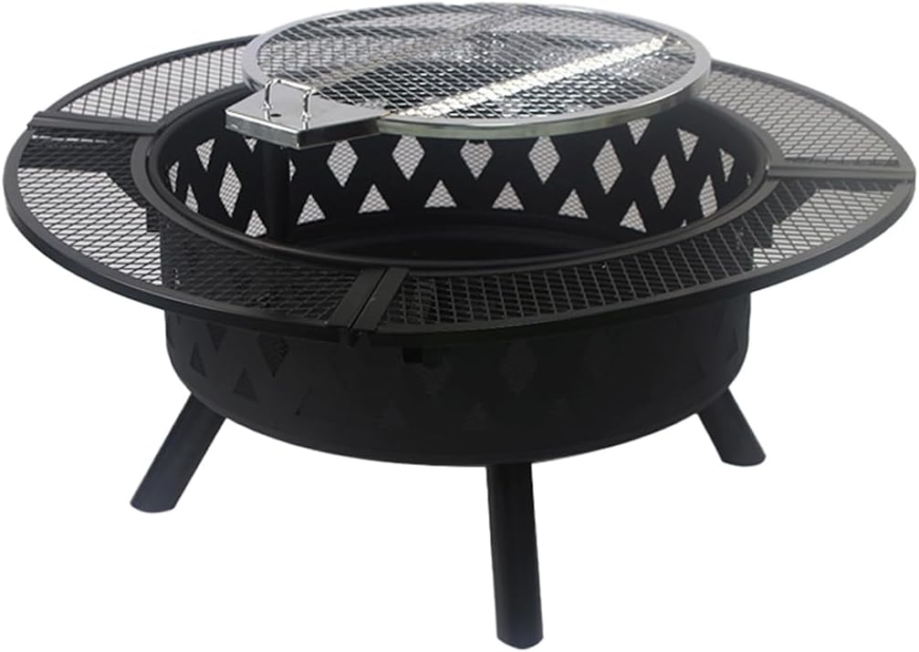 39 inch fire Pit, Outdoor Wood Burning Barbecue Pit Bowl, Steel Round Table for Picnic on Backyard Campfire Patio