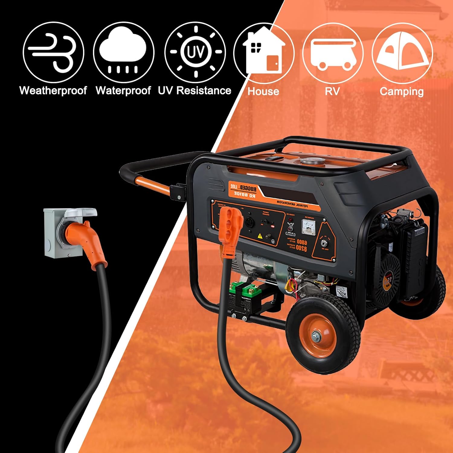 Finderomend 50 Amp Generator Cord and Power Inlet Box Combo Kit, NEMA 14-50P to SS2-50R Extension Cord, for Home RV Backup Power Solution, 125/250 Volts (25ft)