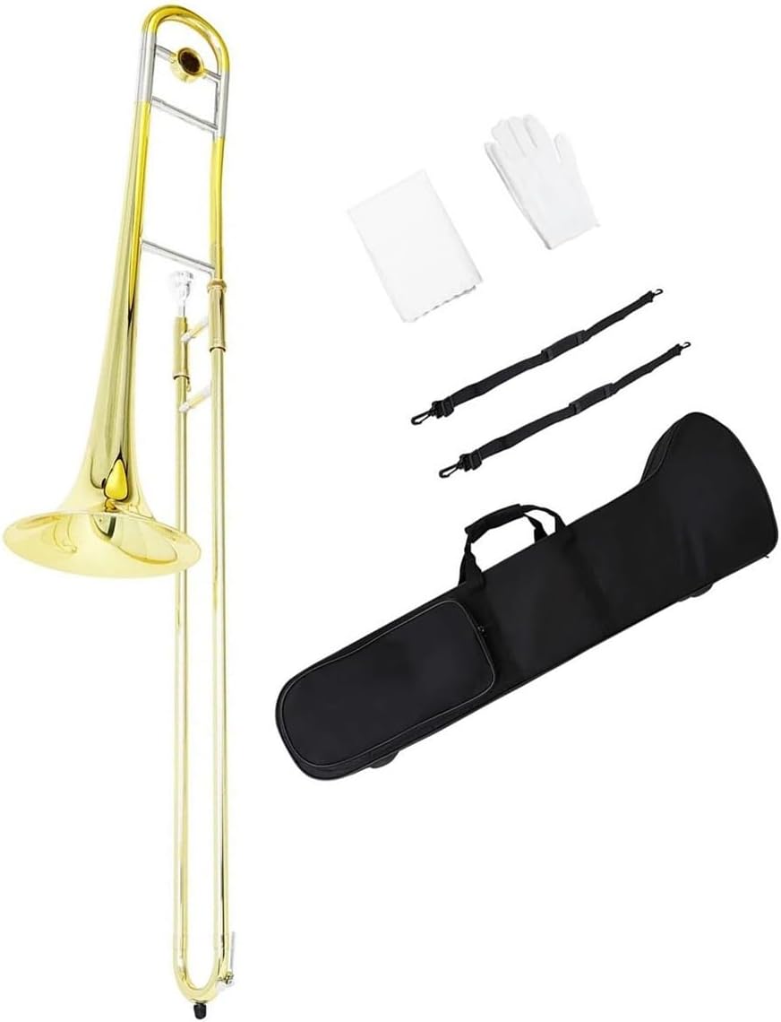 Adult Trombone Instrument Gold And Silver Alto Slide Trombone With Gloves Set B Key Copper Plated Instrument Suitable For Beginners(Trombone set)
