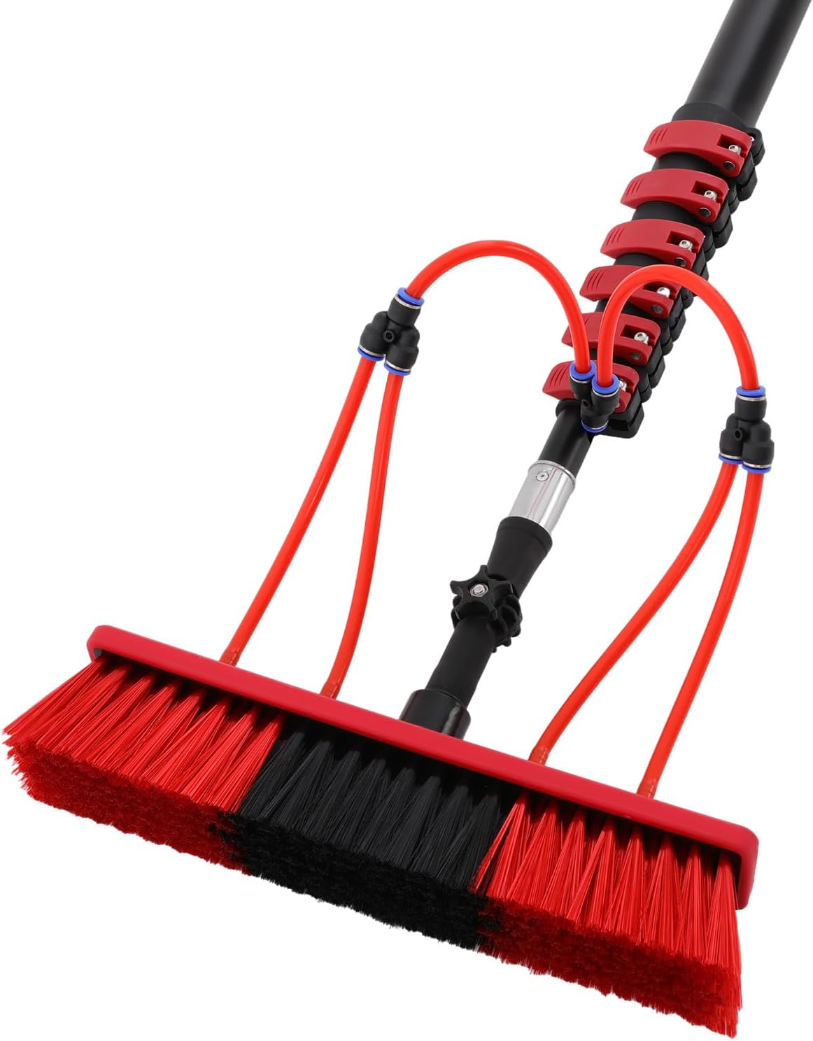 35.4ft Long Reach Solar Panel Cleaning Brush & Squeegee Kit, Aluminum Extendable Water Fed Pole Kit, 14in Wide Brush, Outdoor Window Cleaning Equipment Tool