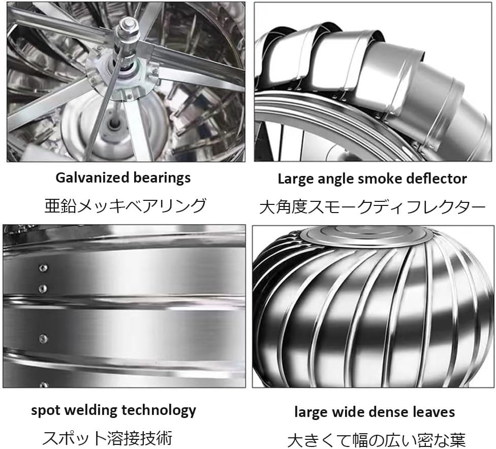 Chimney Rotating Ventilator Cap No Power Roof Wind Turbines 304 Stainless Steel Zero Consumption Rotating Attic Fan 3.9-19.7inch