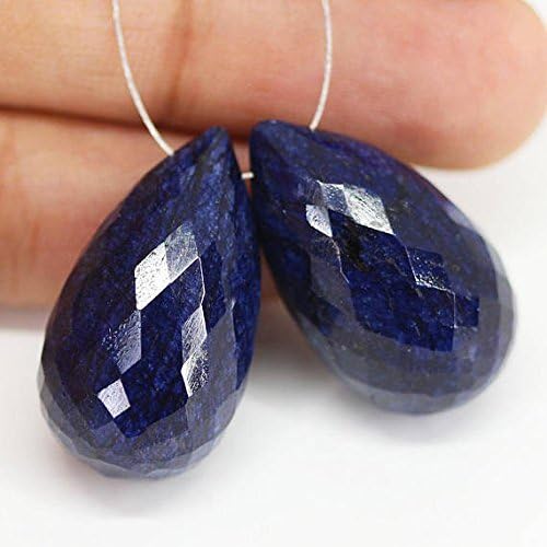 Blue Sapphire Faceted Briolette Tear Drop Gemstone Loose Craft Beads Strand 1 Pair 25mm 14mm