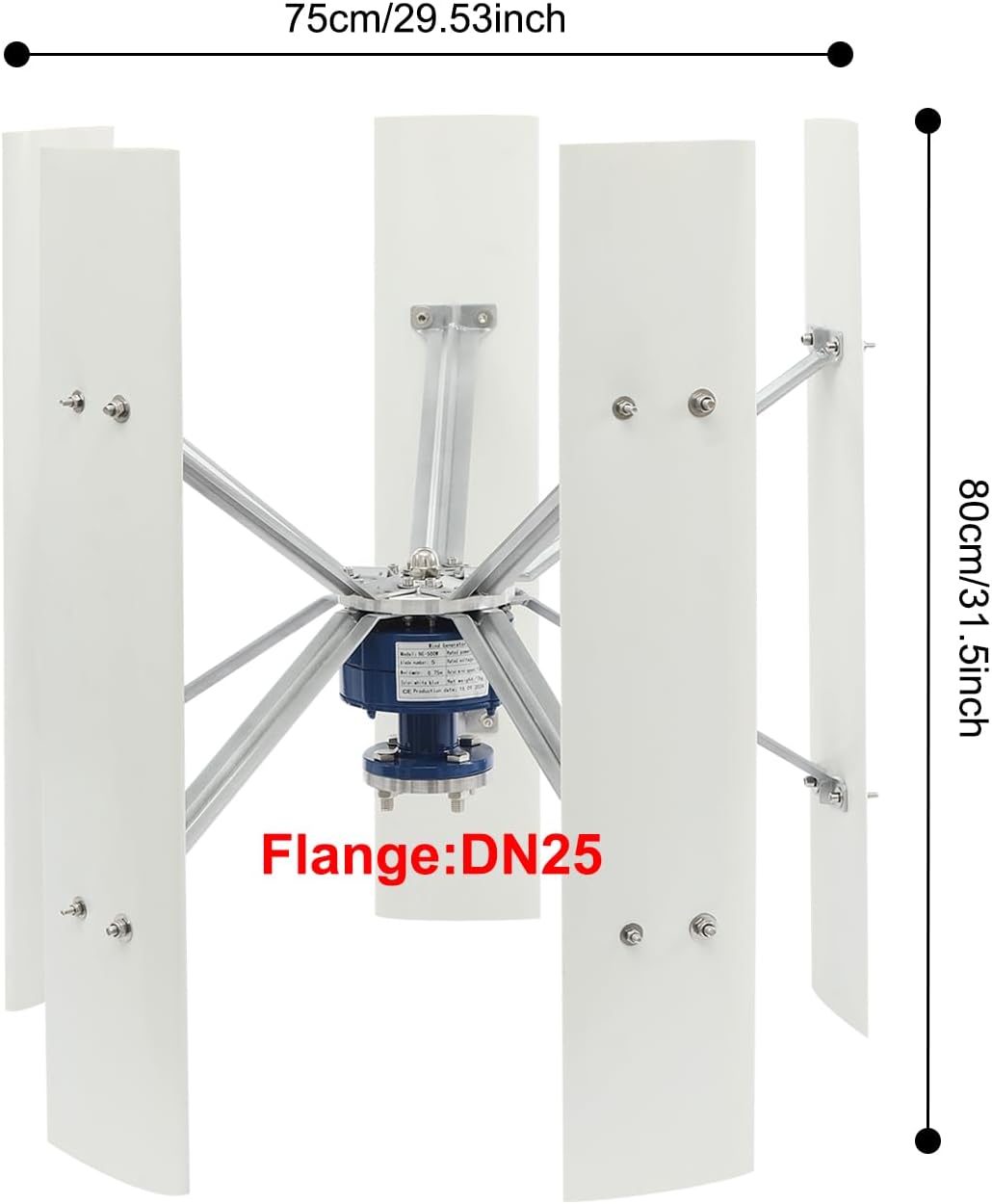 5-Blade Wind Turbine Generator, Vertical Axis Wind Turbine Generator, IP67, 12V 500W Wind Power Generator with Controller for Households, Ships, Pavilions, RV