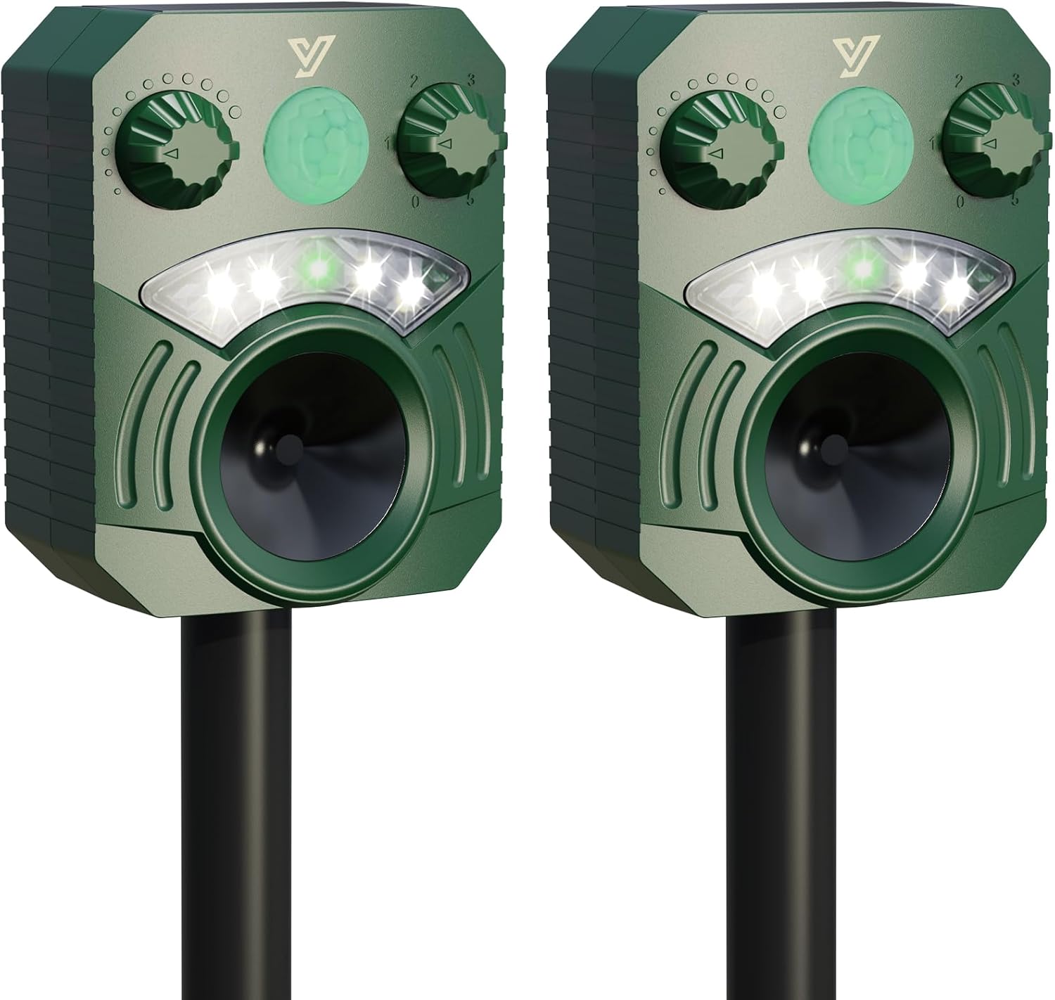 Solar Animal Repeller Ultrasonic Dog Repellent Motion Detector Stray Dogs Fox Raccoon Skunk Rabbit Deer Deterrent with Strong Flashing LED Light 2 Pack, Green